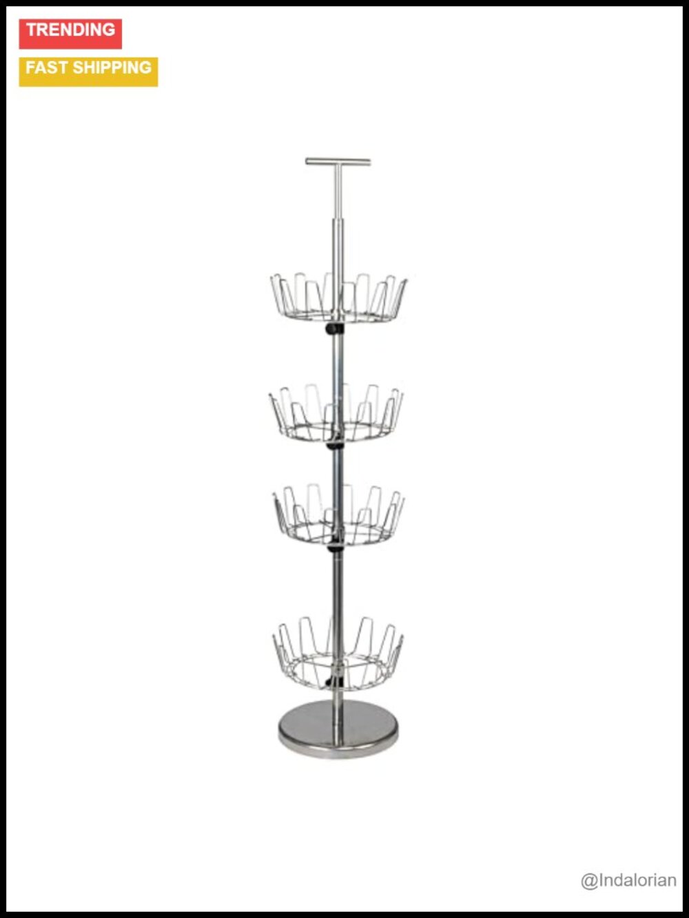 4-Tier Revolving Shoe Tree Heavy-Duty Steel Holds 24 Pairs Space-Saving